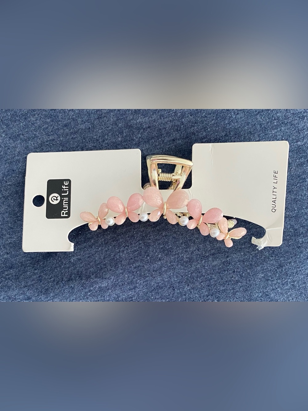 Pink Floral Pearl Hair Claw - Elegant Women’s Accessory